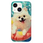For iPhone 14 Double Sided IMD Full Coverage TPU Phone Case(Pink Swimming Ring Pomeranian) - 1