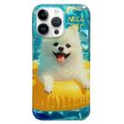 For iPhone 14 Pro Double Sided IMD Full Coverage TPU Phone Case(Yellow Swimming Ring Pomeranian) - 1