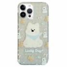 For iPhone 14 Pro Double Sided IMD Full Coverage TPU Phone Case(Blue Scarf Puppy) - 1