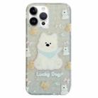 For iPhone 14 Pro Max Double Sided IMD Full Coverage TPU Phone Case(Blue Scarf Puppy) - 1