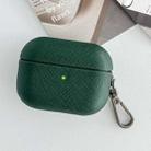 For AirPods 3 Cross Texture PU Leather Bluetooth Earphone Protective Case(Dark Green) - 1