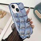 For iPhone 14 Plus Curved Plaid Plated Metallic Paint TPU Phone Case(Blue) - 1