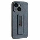 For iPhone 15 PU Leather Push-pull Bracket Shockproof Phone Case(Black) - 1