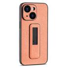 For iPhone 15 PU Leather Push-pull Bracket Shockproof Phone Case(Orange) - 1