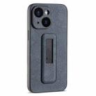 For iPhone 15 Plus PU Leather Push-pull Bracket Shockproof Phone Case(Black) - 1
