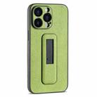 For iPhone 15 Pro Max PU Leather Push-pull Bracket Shockproof Phone Case(Green) - 1