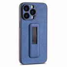 For iPhone 15 Pro Max PU Leather Push-pull Bracket Shockproof Phone Case(Blue) - 1