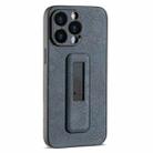 For iPhone 15 Pro PU Leather Push-pull Bracket Shockproof Phone Case(Black) - 1
