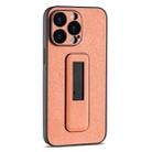 For iPhone 15 Pro PU Leather Push-pull Bracket Shockproof Phone Case(Orange) - 1