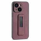 For iPhone 14 PU Leather Push-pull Bracket Shockproof Phone Case(Wine Red) - 1