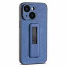 For iPhone 14 Plus PU Leather Push-pull Bracket Shockproof Phone Case(Blue) - 1