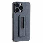 For iPhone 14 Pro PU Leather Push-pull Bracket Shockproof Phone Case(Black) - 1