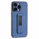 For iPhone 13 Pro PU Leather Push-pull Bracket Shockproof Phone Case(Blue) - 1