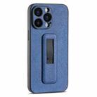 For iPhone 12 Pro PU Leather Push-pull Bracket Shockproof Phone Case(Blue) - 1
