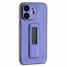 For iPhone 12 PU Leather Push-pull Bracket Shockproof Phone Case(Purple) - 1