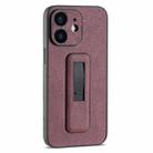 For iPhone 11 PU Leather Push-pull Bracket Shockproof Phone Case(Wine Red) - 1
