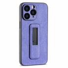 For iPhone 11 Pro Max PU Leather Push-pull Bracket Shockproof Phone Case(Purple) - 1