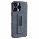 For iPhone 16 Pro PU Leather Push-pull Bracket Shockproof Phone Case(Black) - 1