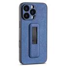 For iPhone 16 Pro PU Leather Push-pull Bracket Shockproof Phone Case(Blue) - 1