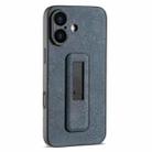For iPhone 16 Plus PU Leather Push-pull Bracket Shockproof Phone Case(Black) - 1
