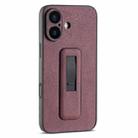 For iPhone 16 Plus PU Leather Push-pull Bracket Shockproof Phone Case(Wine Red) - 1