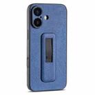 For iPhone 16 PU Leather Push-pull Bracket Shockproof Phone Case(Blue) - 1