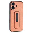 For iPhone 16 PU Leather Push-pull Bracket Shockproof Phone Case(Orange) - 1