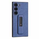 For Samsung Galaxy S23 5G PU Leather Push-pull Bracket Shockproof Phone Case(Blue) - 1