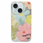 For iPhone 15 Double Sided IMD Full Coverage TPU Phone Case(Pink Blue Flowers) - 1