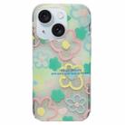For iPhone 15 Double Sided IMD Full Coverage TPU Phone Case(Hook Line Pink Yellow Blue Flowers) - 1