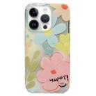 For iPhone 14 Pro Double Sided IMD Full Coverage TPU Phone Case(Pink Blue Flowers) - 1