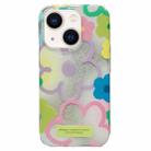 For iPhone 13 Double Sided IMD Full Coverage TPU Phone Case(Hook Line Purple Pink Flowers) - 1