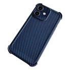 For iPhone 12 Carbon Fiber Four Corners Shockproof TPU Phone Case(Dark Blue) - 1