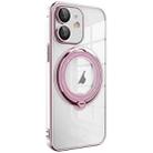 For iPhone 12 Electroplating MagSafe 360 Degree Rotation Holder Shockproof Phone Case(Pink) - 1