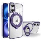 For iPhone 16 Plus Electroplating MagSafe 360 Degree Rotation Holder Shockproof Phone Case(Dark Purple) - 1