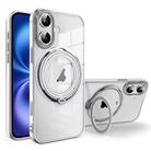 For iPhone 16 Plus Electroplating MagSafe 360 Degree Rotation Holder Shockproof Phone Case(Silver) - 1