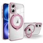 For iPhone 16 Electroplating MagSafe 360 Degree Rotation Holder Shockproof Phone Case(Pink) - 1