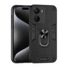 For vivo Y16 Shockproof Metal Ring Holder Phone Case(Black) - 1