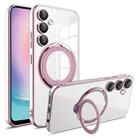 For Samsung Galaxy A24 4G / A25 Electroplating MagSafe 360 Degree Rotation Holder Shockproof Phone Case(Pink) - 1