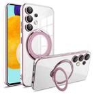 For Samsung Galaxy A52 4G / A52 5G Electroplating MagSafe 360 Degree Rotation Holder Shockproof Phone Case(Pink) - 1