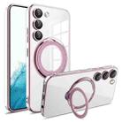 For Samsung Galaxy S22 Electroplating MagSafe 360 Degree Rotation Holder Shockproof Phone Case(Pink) - 1