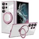 For Samsung Galaxy S22 Ultra Electroplating MagSafe 360 Degree Rotation Holder Shockproof Phone Case(Pink) - 1