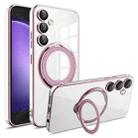 For Samsung Galaxy S23 FE 5G Electroplating MagSafe 360 Degree Rotation Holder Shockproof Phone Case(Pink) - 1