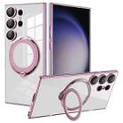 For Samsung Galaxy S23 Ultra Electroplating MagSafe 360 Degree Rotation Holder Shockproof Phone Case(Pink) - 1