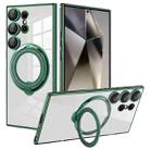 For Samsung Galaxy S24 Ultra Electroplating MagSafe 360 Degree Rotation Holder Shockproof Phone Case(Dark Green) - 1