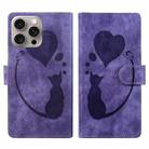 For iPhone 15 Pro Max Pen Heart Cat Embossed Leather Phone Case(Purple) - 1