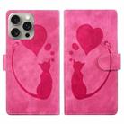 For iPhone 15 Pro Max Pen Heart Cat Embossed Leather Phone Case(Pink) - 1