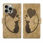 For iPhone 15 Pro Pen Heart Cat Embossed Leather Phone Case(Apricot) - 1