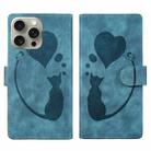 For iPhone 15 Pro Pen Heart Cat Embossed Leather Phone Case(Blue) - 1