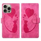 For iPhone 15 Pro Pen Heart Cat Embossed Leather Phone Case(Pink) - 1